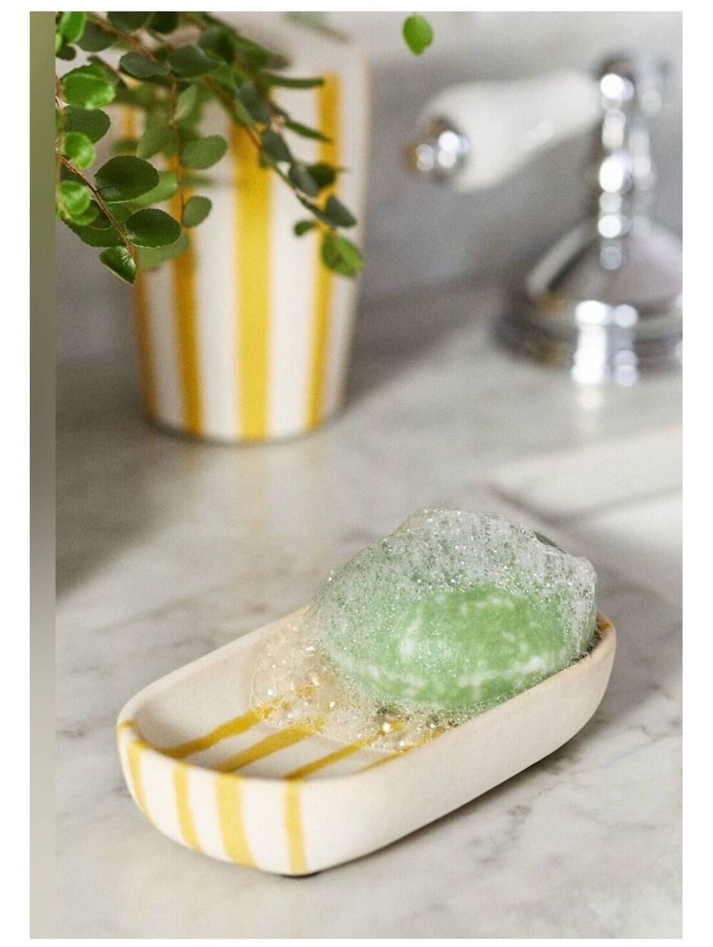 Anthro Striped Ceramic Soap Dish NIB